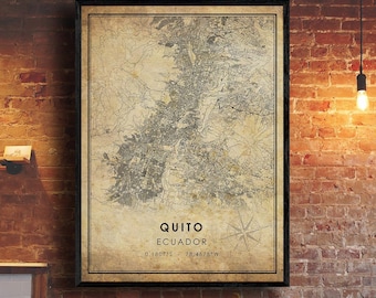 Quito Vintage Map Print | Quito Map | Ecuador Map Art | Quito City Road Map Poster | Vintage Gift Map