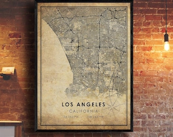 Los Angeles Vintage Map Print | Los Angeles Map | California Map Art | Los Angeles City Road Map Poster | Vintage