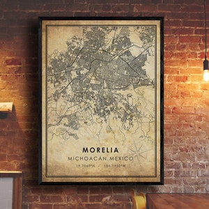 Morelia Vintage Map Print | Morelia Map | Mexico Map Art | Morelia City Road Map Poster | Vintage Gift Map