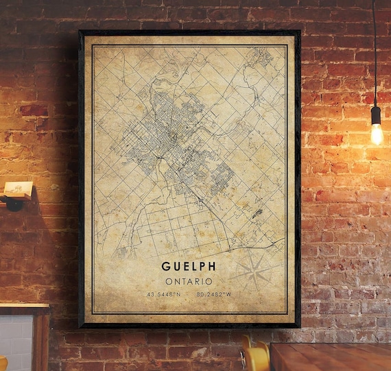 Guelph Vintage Map Print Guelph Ontario Map Art Guelph City Road Map Poster  Vintage Gift Map -  Canada