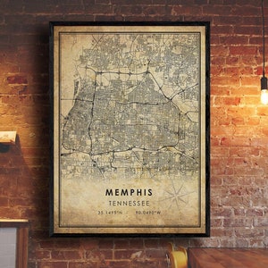 Memphis Vintage Map Print | Memphis Map | Tennessee Map Art | Memphis City Road Map Poster | Vintage Gift Map