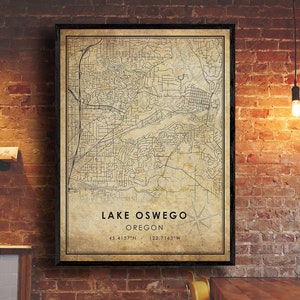 Lake Oswego Map Print | Lake Oswego Map | Oregon Map Art | Lake Oswego City Road Map Poster | Vintage Gift Map