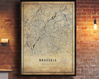 Brussels Vintage Map Print | Brussels Map | Belgium Map Art | Brussels City Road Map Poster | Vintage Gift Map