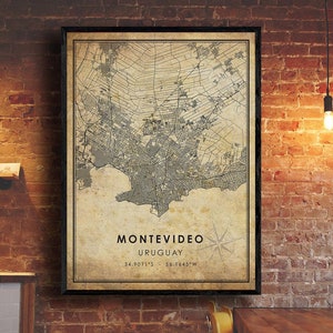 Montevideo Vintage Map Print | Montevideo Map | Uruguay Map Art | Montevideo City Road Map Poster | Vintage Gift