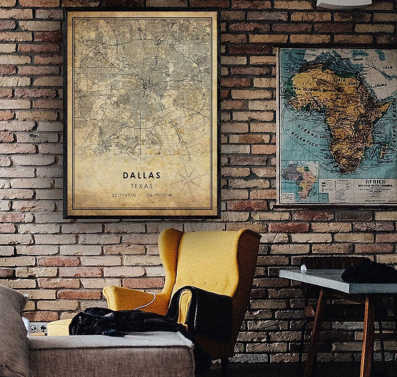 Dallas Vintage Map Print Dallas Map Texas Map Art Dallas City Road Map
