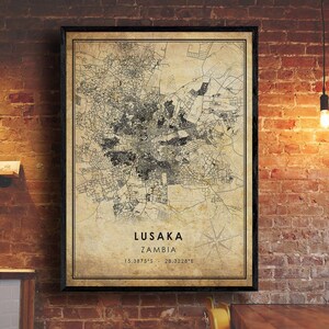 Lusaka Zambia Map Print | Lusaka Map | Zambia Map Art | Lusaka City Road Map Poster | Vintage Gift Map