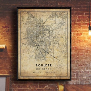 Impression de carte vintage de Boulder | Carte des rochers | Boulder Colorado City Road Map Affiche Toile
