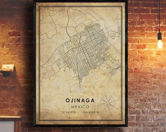 Ojinaga Map Print | Ojinaga Map | Mexico Map Art | Ojinaga City Road Map Poster | Vintage Gift Map