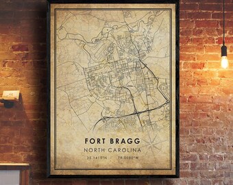 Fort Bragg Map Print | Fort Bragg Map | North Carolina Map Art | Fort Bragg City Road Map Poster | Vintage Gift Map