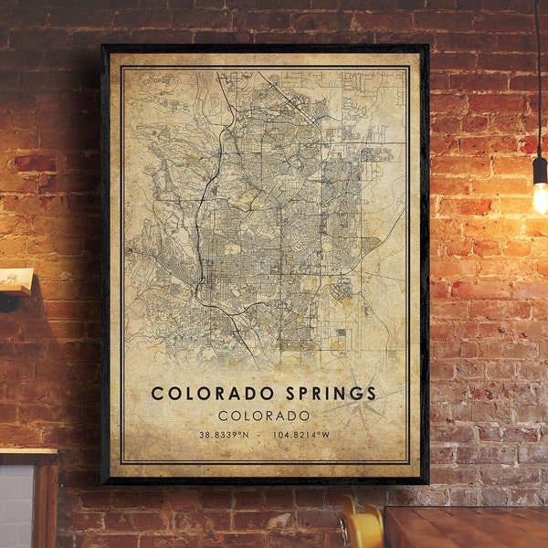 Colorado Springs Vintage Map Print | Colorado Springs Map | Colorado Map Art | Colorado Springs City Road Map Poster