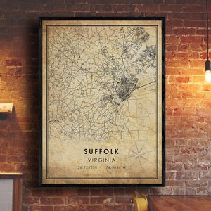 Suffolk Map Print | Suffolk Map | Virginia Map Art | Suffolk City Road Map Poster | Vintage Gift Map