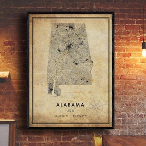 Alabama Vintage Map Print | Alabama Map | Alabama Map Art | Alabama City Road Map Poster | Vintage Gift Map