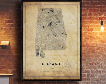 Alabama Vintage Map Print | Alabama Map | Alabama Map Art | Alabama City Road Map Poster | Vintage Gift Map