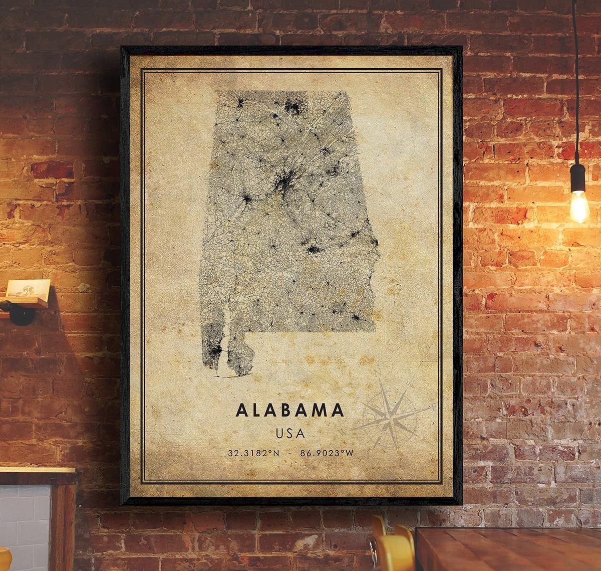 Alabama Vintage Map Print | Alabama Map | Alabama Map Art | Alabama City Road Map Poster | Vintage Gift Map