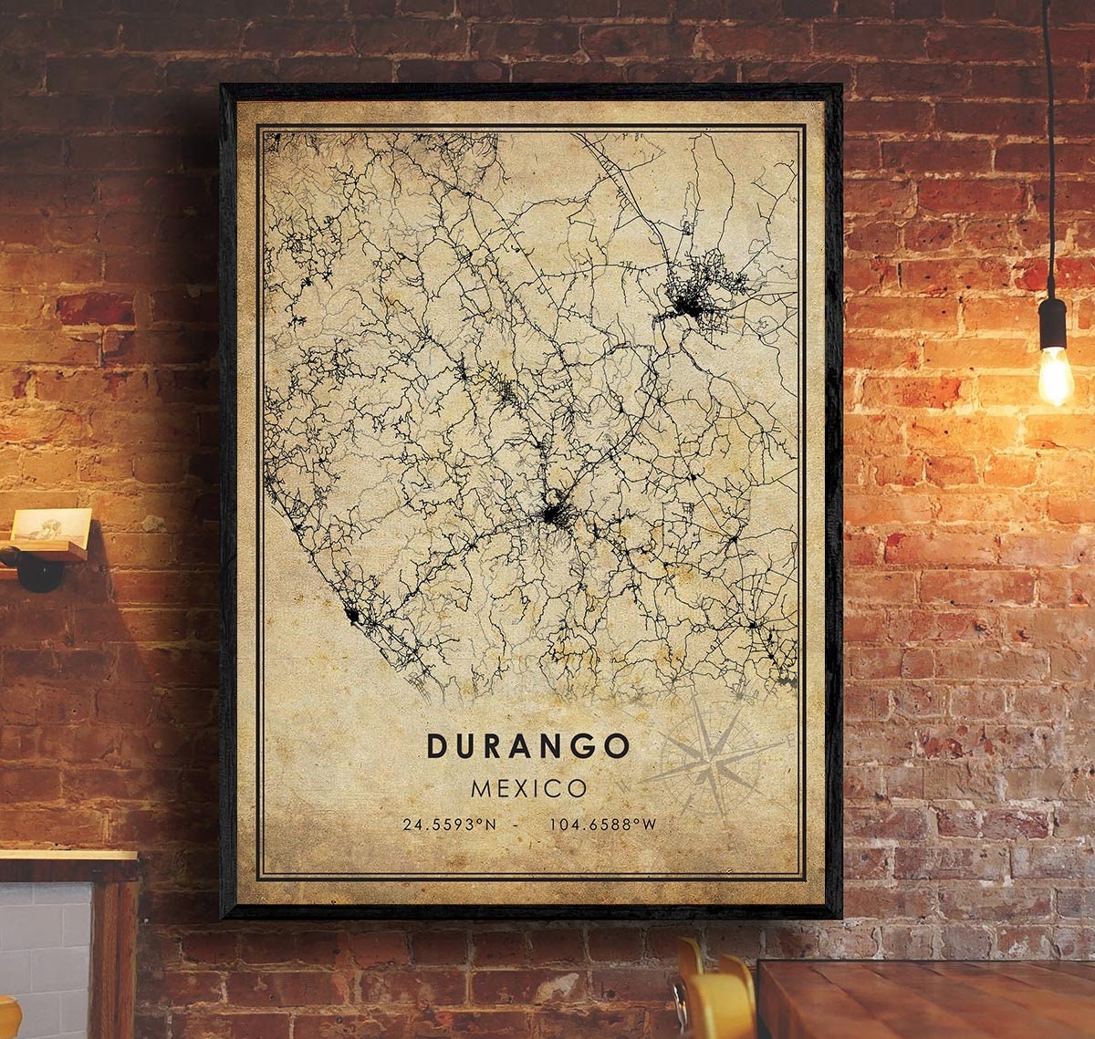Durango Map Print | Durango Map | Mexico Map Art | Durango City Road Map Poster | Vintage Gift Map