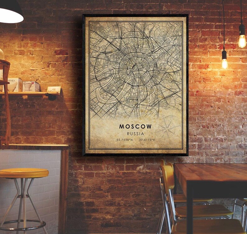Moscow Vintage Map Print | Moscow Map | Russia Map Art | Moscow City ...