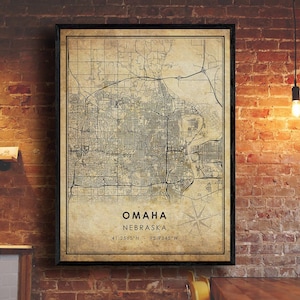 Impression de carte vintage d’Omaha | Carte d'Omaha | Carte du Nebraska | Affiche de la carte routière de la ville d’Omaha | carte cadeau vintage