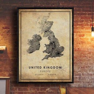 United Kingdom Map Print | United Kingdom Map | Europe Map Art | United Kingdom City Road Map Poster | Vintage Gift Map