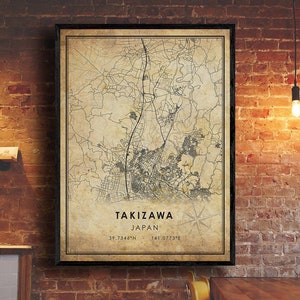 Takizawa City Vintage Map Print | Takizawa City Map | Japan Map Art | Takizawa City Road Map Poster | Vintage Map Gift