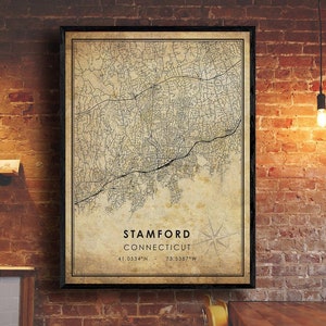 Stamford Map Print | Stamford Map | Connecticut Map Art | Stamford City Road Map Poster | Vintage Gift Map