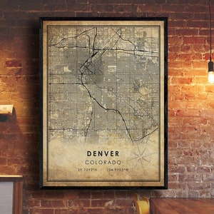 Denver Vintage Map Print | Denver Map | Colorado Map Art | Denver City Road Map Poster | Vintage Gift Map