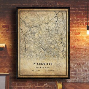 Pikesville Map Print | Pikesville Map | Maryland Map Art | Pikesville City Road Map Poster | Vintage Gift Map