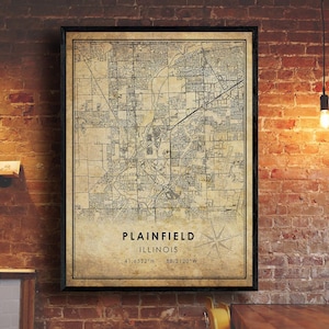 Plainfield Map Print | Plainfield Map | Illinois Map Art | Plainfield Illinois City Road Map Poster | Vintage Gift Map