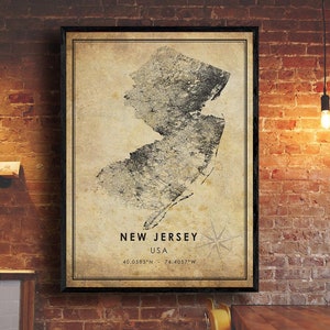 New Jersey Vintage Map Print | New Jersey Map | New Jersey Map Art | New Jersey City Road Map Poster | Vintage Gift