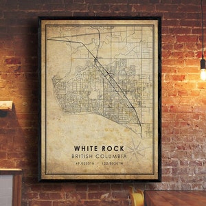 Impression de la carte de White Rock | Carte de la roche blanche | Art cartographique de la Colombie-Britannique | Affiche de carte routière de la ville de White Rock en Colombie-Britannique | carte cadeau vintage