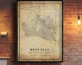 White Rock Map Print | White Rock  Map | British Columbia Map Art | White Rock  British Columbia City Road Map Poster | Vintage Gift Map