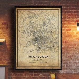 Tuscaloosa Vintage Map Print | Tuscaloosa Alabama Map Art | Tuscaloosa City Road Map Poster | Vintage Gift Map
