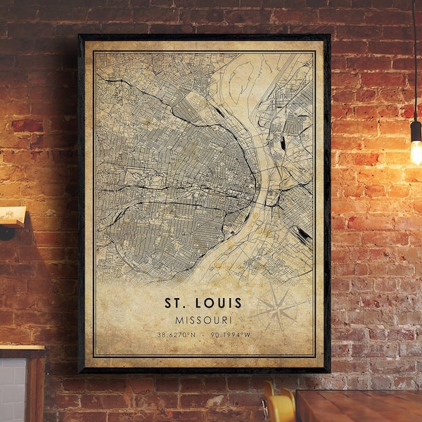 St. Louis Vintage Map Print | St. Louis Map | Missouri Map Art | St. Louis City Road Map Poster | Vintage Gift Map