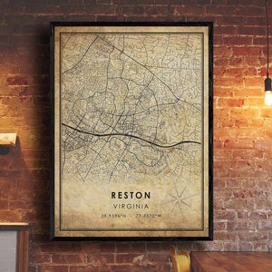 Reston Vintage Map Print | Reston Map | Virginia Map Art | Reston City Road Map Poster | Vintage Gift Map