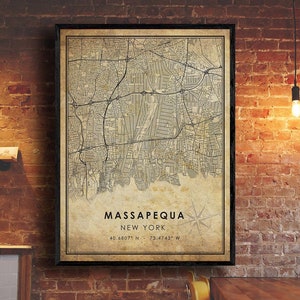 Massapequa Vintage Map Print | Massapequa Map | New York Map Art | Massapequa City Road Map Poster | Vintage Gift Map