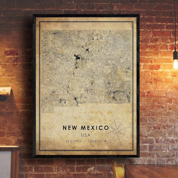 New Mexico Map Print | New Mexico Map | USA Map Art | New Mexico City Road Map Poster | Vintage Gift Map