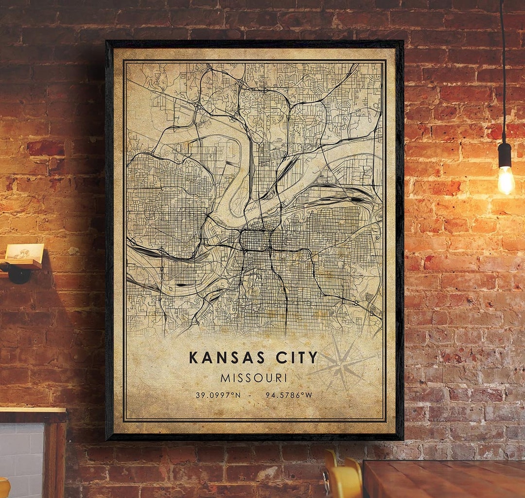 Kansas City Vintage Map Print | Kansas City Map | Missouri Map Art ...