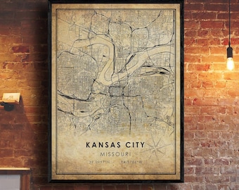 Kansas City Vintage Map Print | Kansas City Map | Missouri Map Art | Kansas City Road Map Poster | Vintage Gift Map