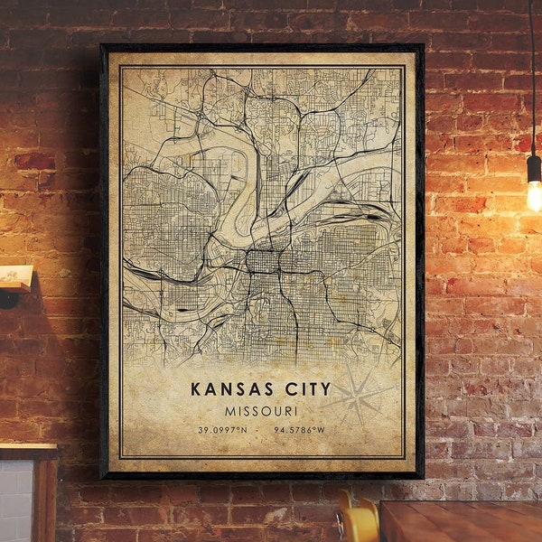 Kansas City Vintage Map Print | Kansas City Map | Missouri Map Art | Kansas City Road Map Poster | Vintage Gift Map