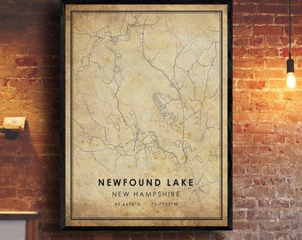 Newfound Lake Vintage Map Print | Newfound Lake Map | New Hampshire Map Art | Newfound Lake City Road Map Poster | Vintage Gift Map