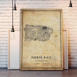 Puerto Rico Vintage Map Print Puerto Rico Map Puerto Rico Map Art Puerto Rico Road Map Poster ...
