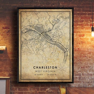 Charleston Map Print | Charleston Map | West Virginia Map Art | Charleston City Road Map Poster | Vintage Gift Map