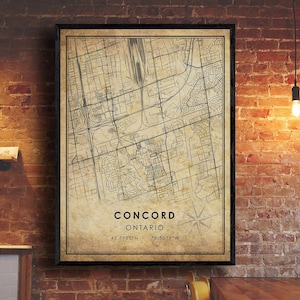 Concord Map Print | Concord Map | Ontario Map Art | Concord City Road Map Poster | Vintage Gift Map