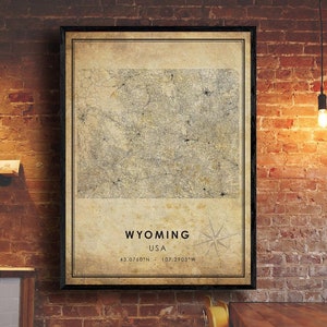 Wyoming Map Print | Wyoming Map | USA Map Art | Wyoming City Road Map Poster | Vintage Gift Map