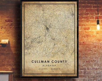 Cullman County Map Print | Cullman County Map | Alabama Map Art | Cullman County Road Map Poster | Vintage Gift Map