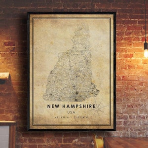 New Hampshire Vintage Map Print | New Hampshire Map | New Hampshire Map Art | New Hampshire City Road Map Poster | Vintage Map Gift