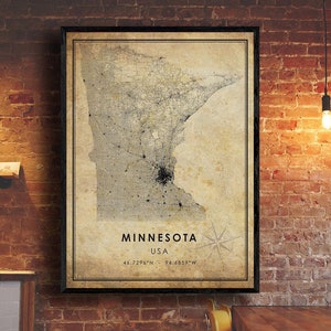 Minnesota Vintage Map Print | Minnesota Map | State Map Art | Minnesota City Road Map Poster | Vintage Gift Map