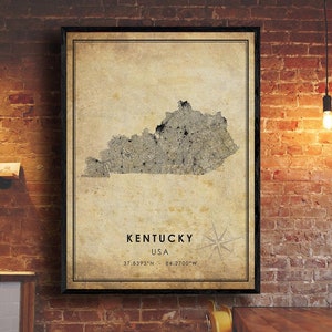 Kentucky Vintage Map Print | Kentucky Map | State Map Art | Kentucky City Road Map Poster | Vintage Gift Map