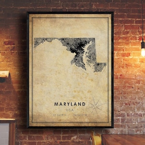 Maryland Vintage Map Print | Maryland Map | USA Map Art | Maryland City Road Map Poster | Vintage Gift Map