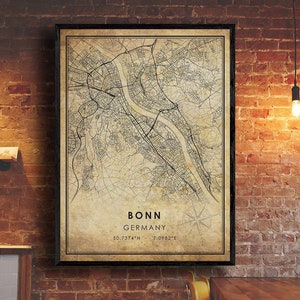 Bonn Vintage Map Print | Bonn Map | Germany Map Art | Bonn City Road Map Poster | Vintage Gift Map