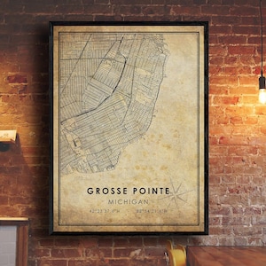 Grosse Pointe Map Print | Grosse Pointe Map | Michigan Map Art | Grosse Pointe City Road Map Poster | Vintage Gift Map